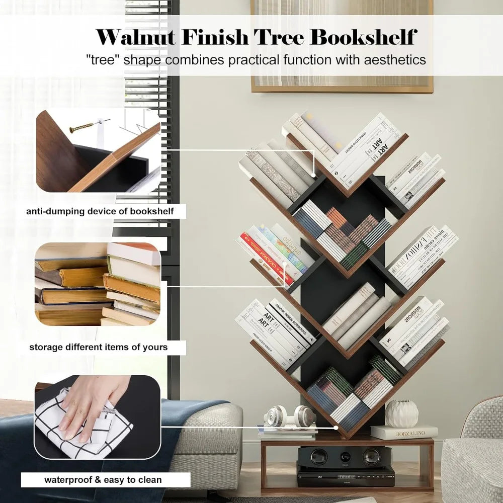 Tree Bookshelf, 5-Shelf Floor Standing Bookcase, Free Standing