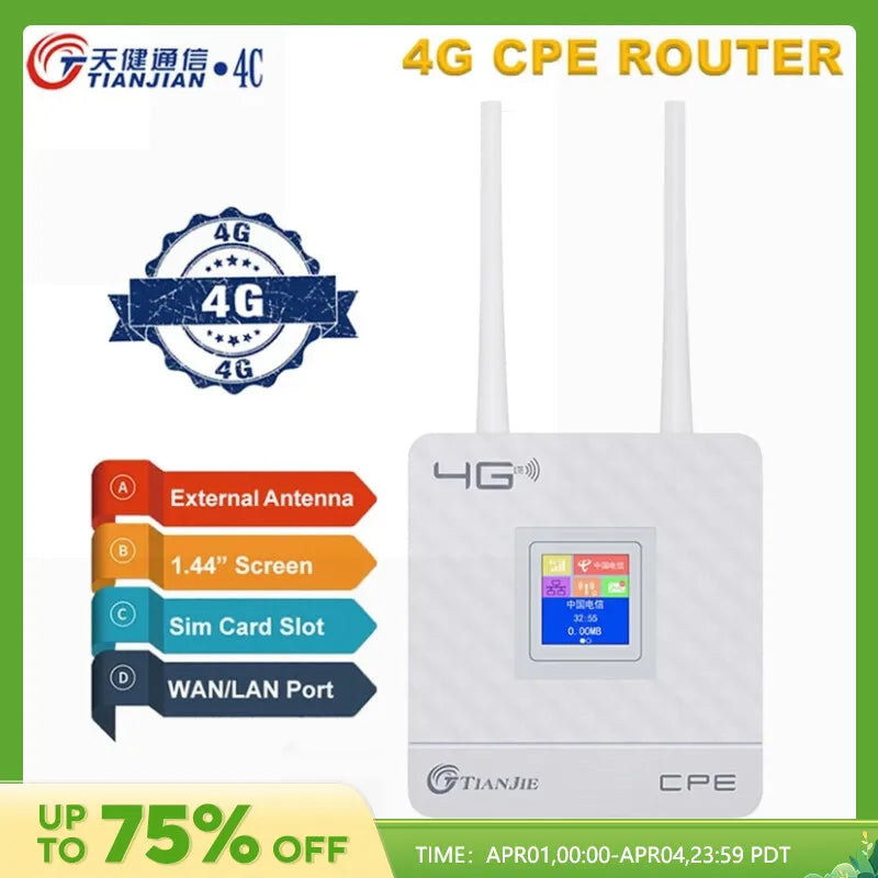 TIANJIE 150Mbps 4G Wifi Router Unlocked SIM Card