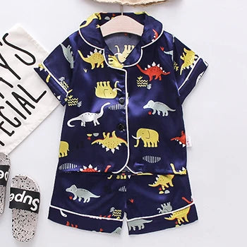 Toddler Girls Silk Satin Pajamas Sets Cartoon Kids