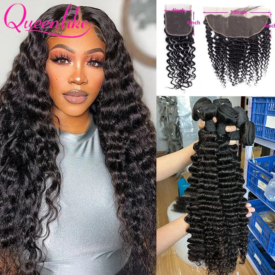 4x4/5x5/6x6 Lace Closure with Bundles Deep Wave Human