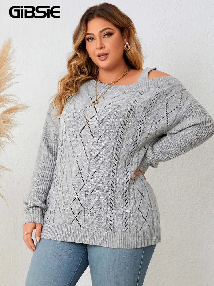 GIBSIE Plus Size Off Shoulder Long Sleeve Sweaters