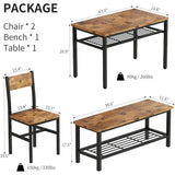 4 Pieces Dining Table Set, Industrial Dining Table