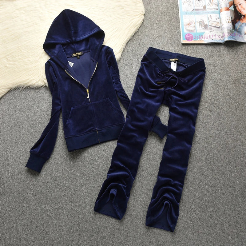 Spring / Fall Women'S Brand Velvet Fabric Tracksuits