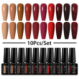 10Pcs Nude Glitter Gel Nail Polish Set Purple