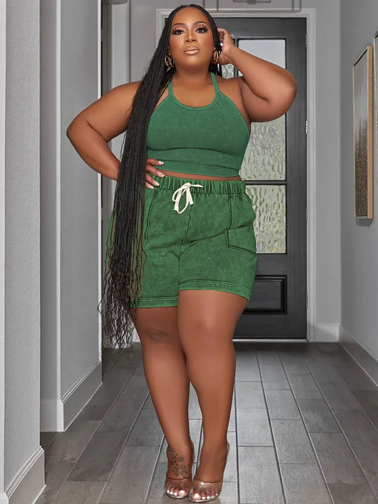 Plus Size Women Tracksuit L4XL Summer Cami Tank