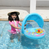 Cartoon Inflatable Baby Swim Ring Seat Floating Sunshade