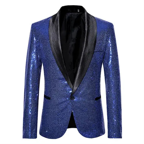 Shiny Gold Sequin Glitter Embellished Blazer Jacket Men