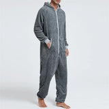 Men's Hooded Jumpsuit Pajamas Long Sleeve V Neck