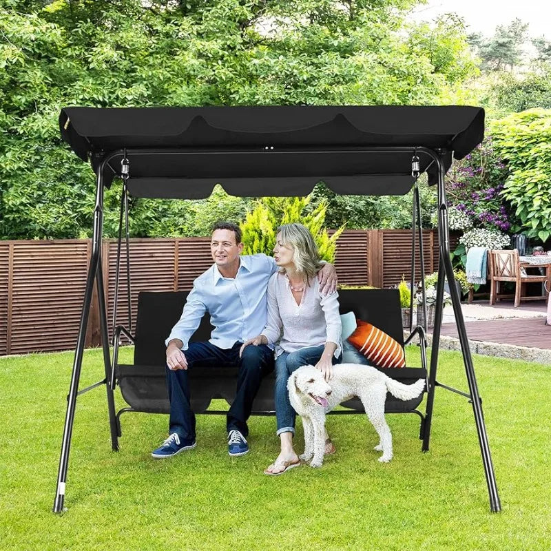 Outdoor Porch Swing with Adjustable Canopy and Durable