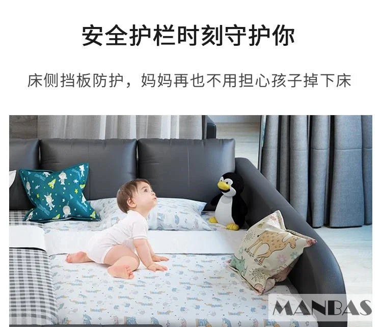 Linlamlim Multifunctional Genuine Leather Parent-child Bed with Bluetooth