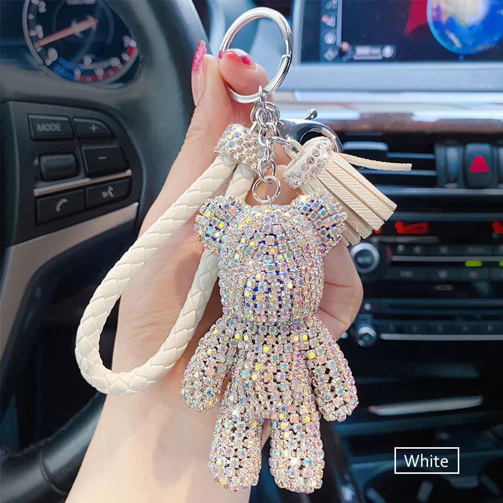 Cartoon Diamond Crystal Bow Bear Car Pendant Mirror