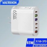 65W USB C Charger Multiple 6 Ports Type