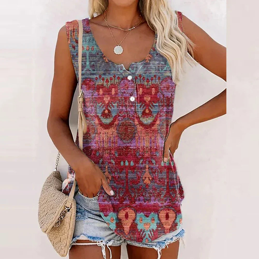 Women Sleeveless Printed Vest Tank Tops Ladies Summer