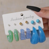 Simple Acrylic C-shaped Cut Earrings 5 Pairs Set
