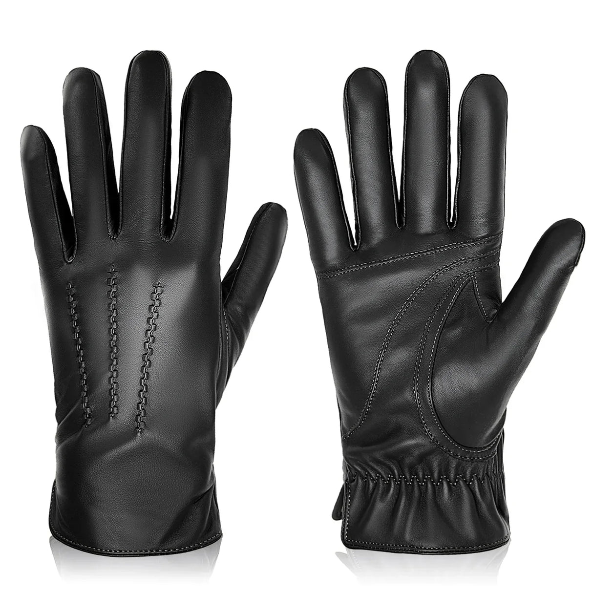 BISON DENIM Sheepskin Leather Gloves for Men Winter