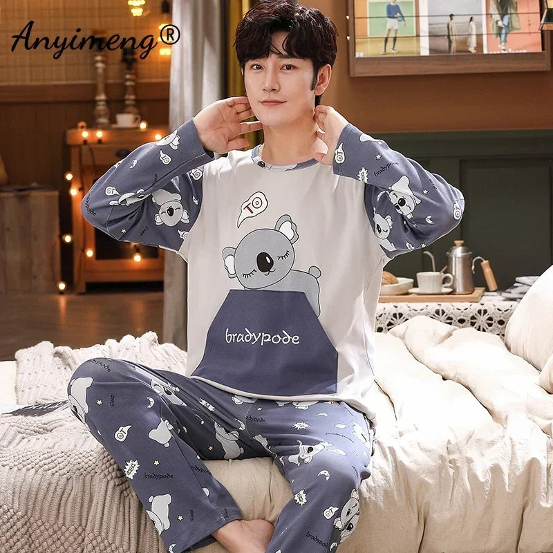 Big Size Autumn New Mens Casual Pajamas Set