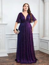 Sequin Evening Dress For Wedding Bridesmaid Plus Size