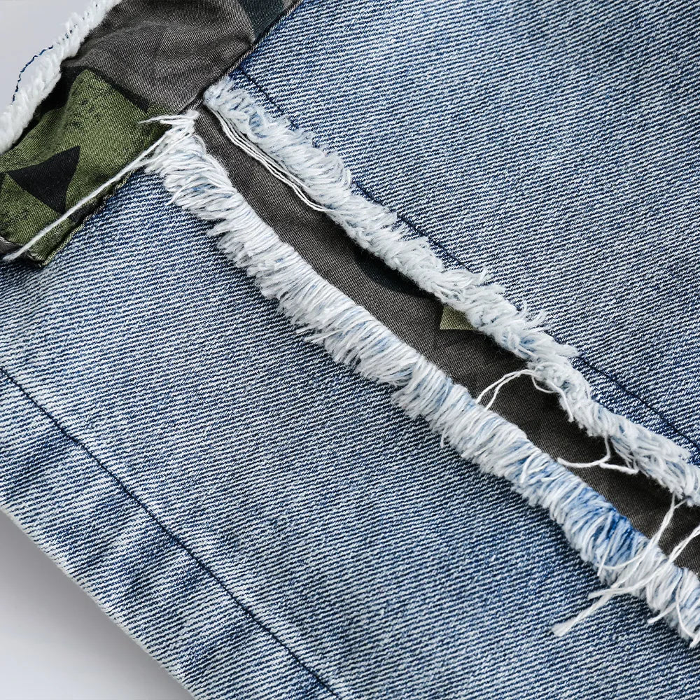 Streetwear Men Denim Shorts Tassel Three-dimensional Pocket Short