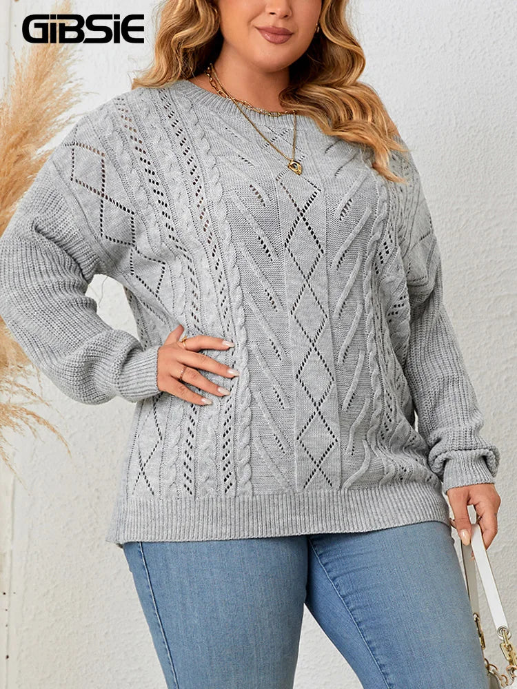 GIBSIE Plus Size Off Shoulder Long Sleeve Sweaters