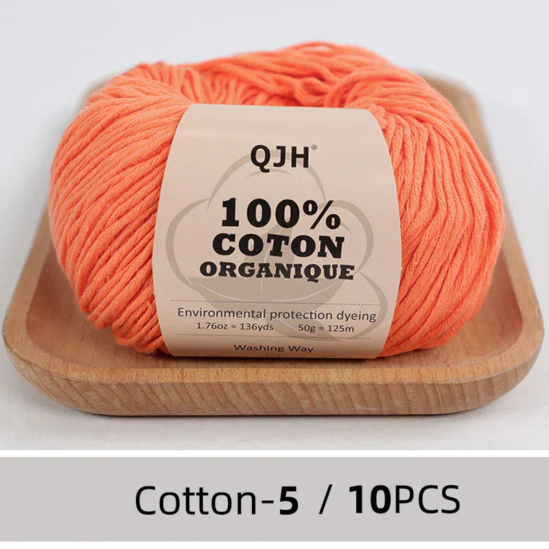 QJH 10PCS 100% Organic Cotton Yarn Pure/Mixed Color