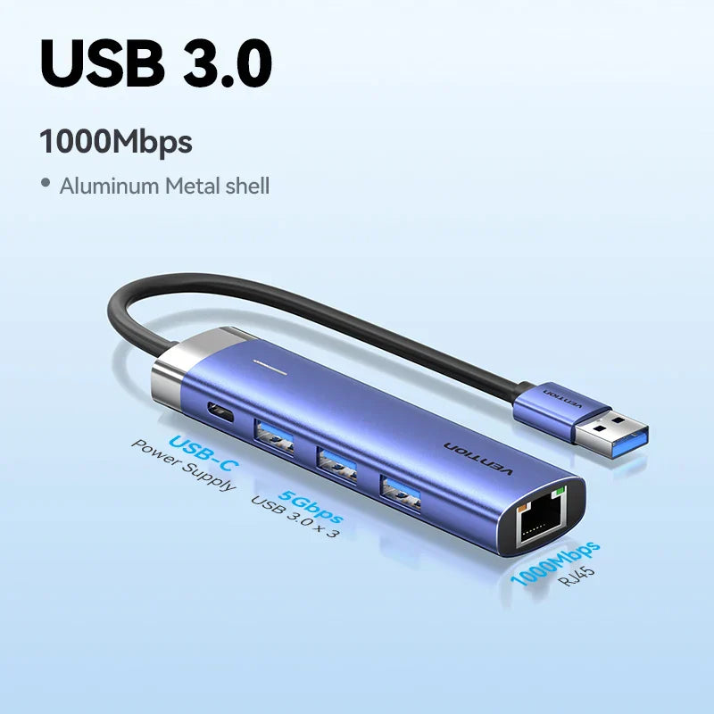 Vention USB Ethernet Adapter 1000Mbps USB3.0 HUB RJ45