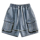 Streetwear Men Denim Shorts Tassel Three-dimensional Pocket Short