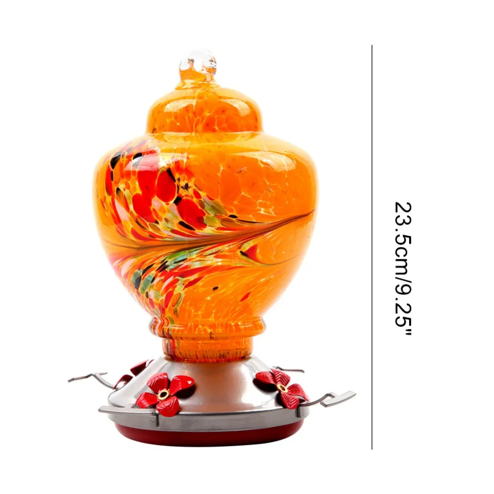 Hummingbird Feeder for Outdoors Hanging Hand Blown Glass
