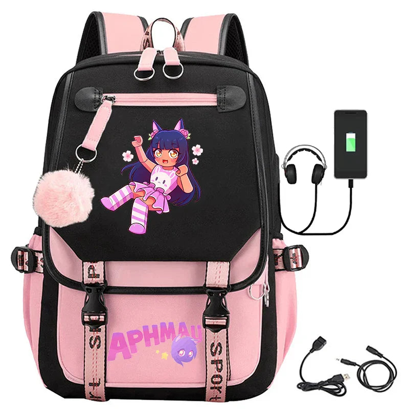 Fashion Aphmau Print Backpacks Teenage Usb Charging Rucksack