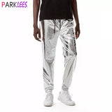 Mens Shiny Silver Metallic Jogger Sweatpants Hip Hop