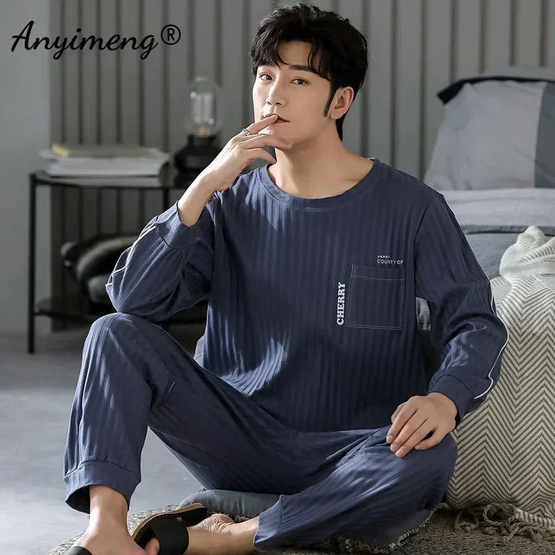 Big Size Autumn New Mens Casual Pajamas Set