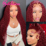 weargo 99J Burgundy Curly Lace Wigs Human Hair