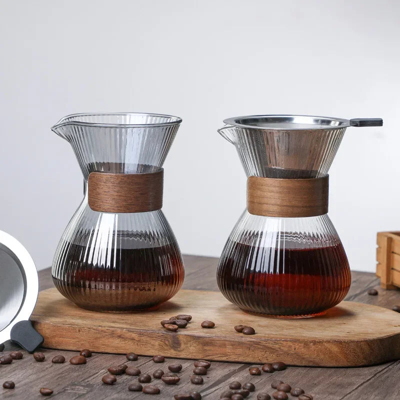 Striped Coffee Pot Hand Brewed Glass Coffee Sharing