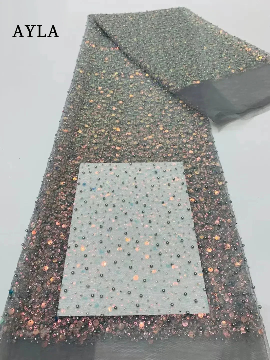 5 Yards Tulle Net African Lace Fabric Beaded