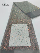 5 Yards Tulle Net African Lace Fabric Beaded