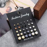 Faux Pearl Stud Earrings Set 15 Pairs Women's