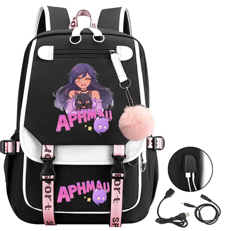 Fashion Aphmau Print Backpacks Teenage Usb Charging Rucksack