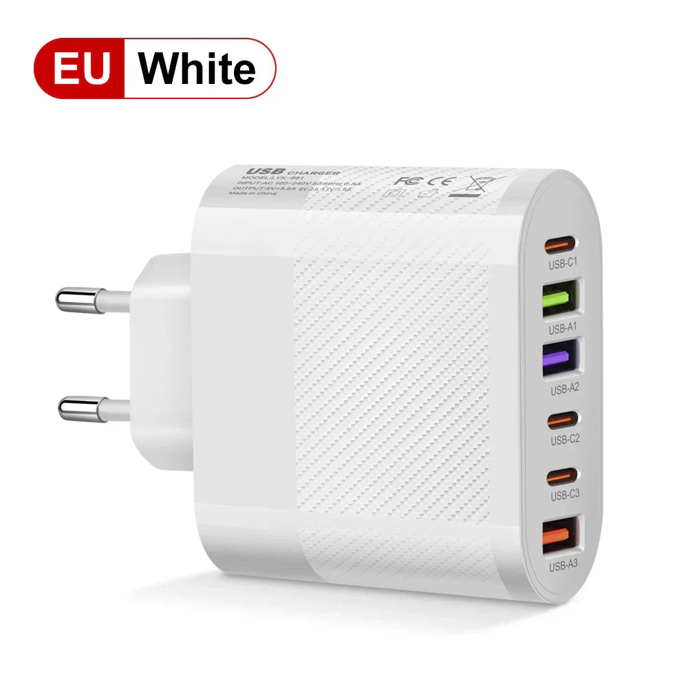 65W USB C Charger Multiple 6 Ports Type