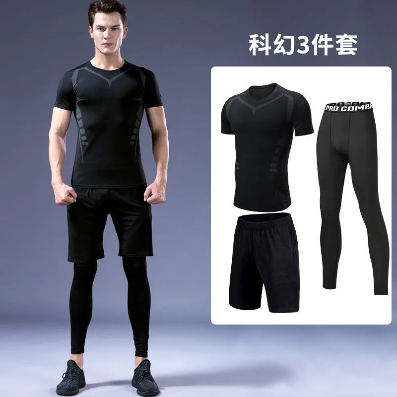 Quick-drying tights set men's running fitness training clothes