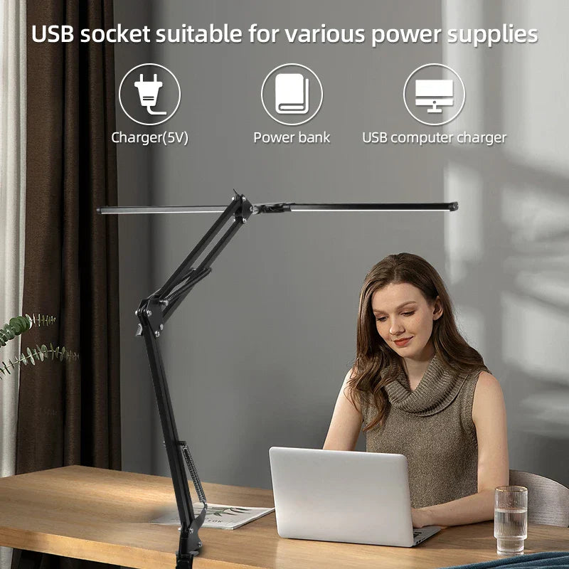 Double Head LED Desk Lamp Stepless Dimmable Computer