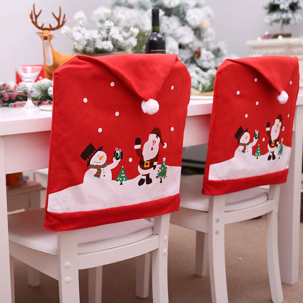 Christmas Santa Claus Snowman Chair Cover Red Printing