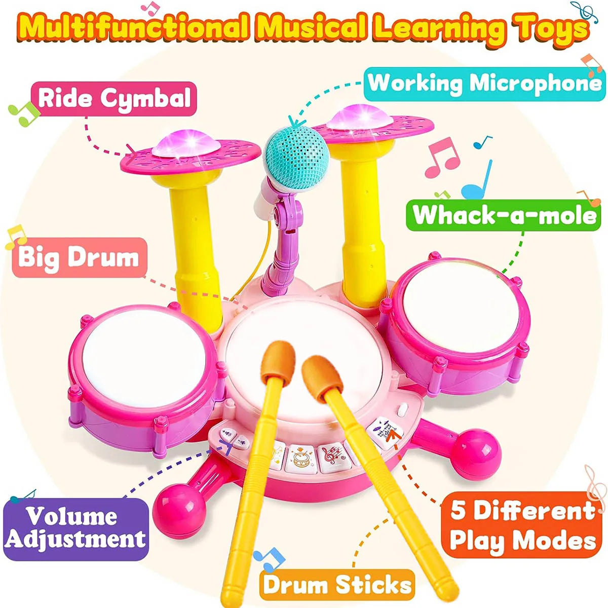 Kids Drum Set Toddlers Musical Baby Educational Instruments