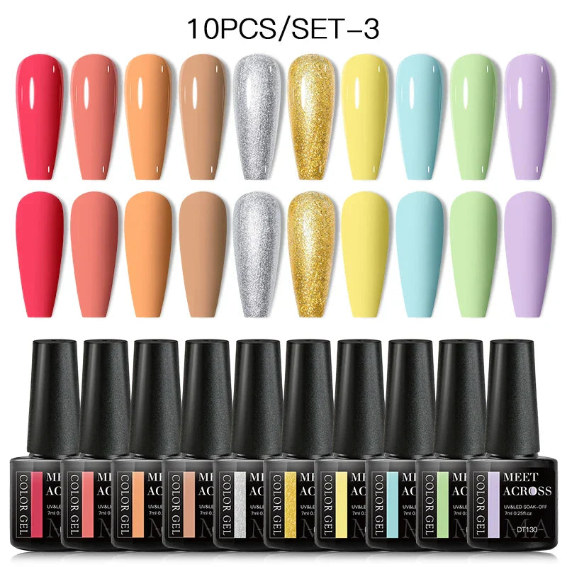 10Pcs Nude Glitter Gel Nail Polish Set Purple