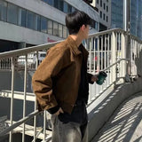 Elegant Solid Brown Coat Men's Spring Autumn High-end