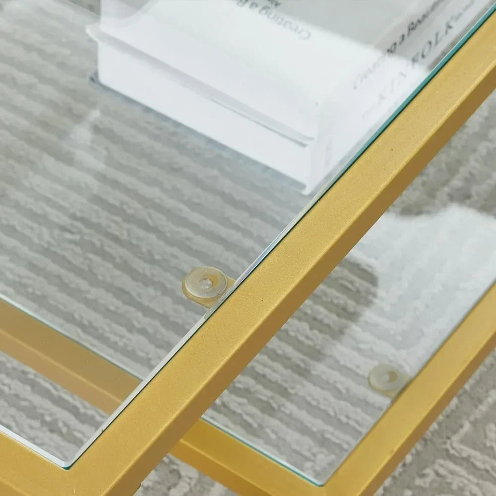 Metal Glass Coffee Table - Two-Tiered with Tempered