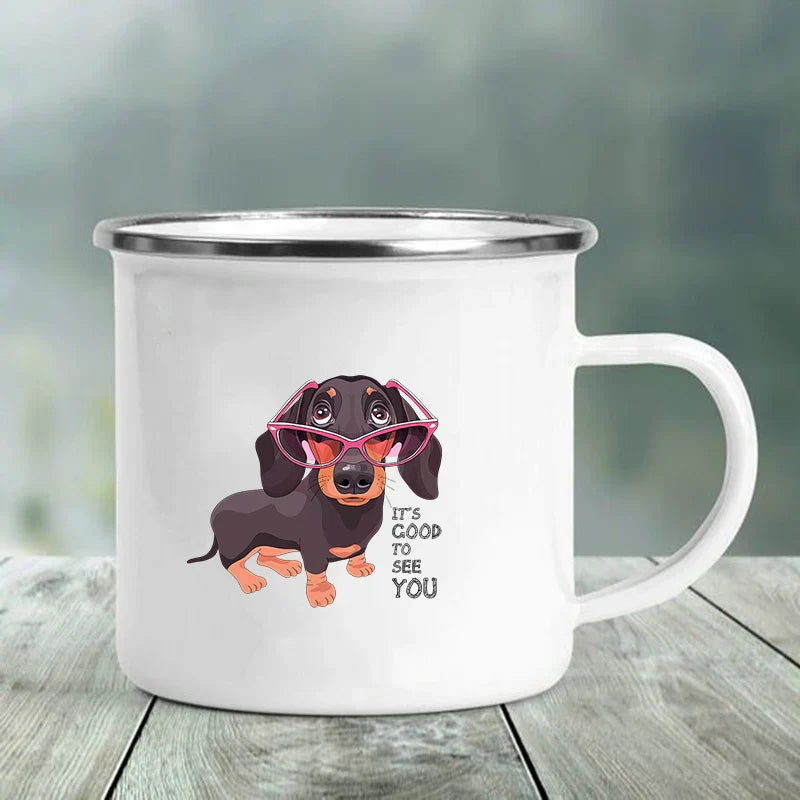 I Love Dachshunds Printed Enamel Mug Creative Glass