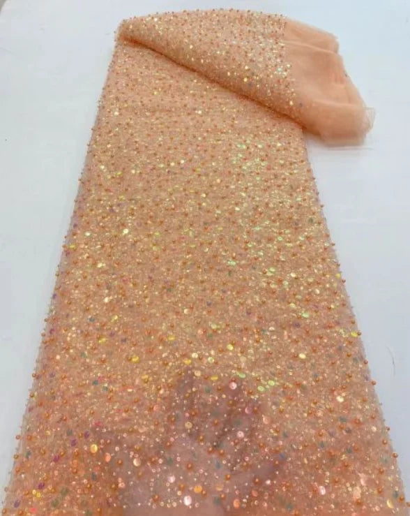 Heavy silver Sequins Lace Fabric With Bead Sequins