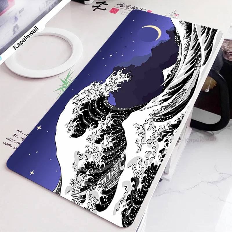 Black and White Wave Art Mouse Pad XXL