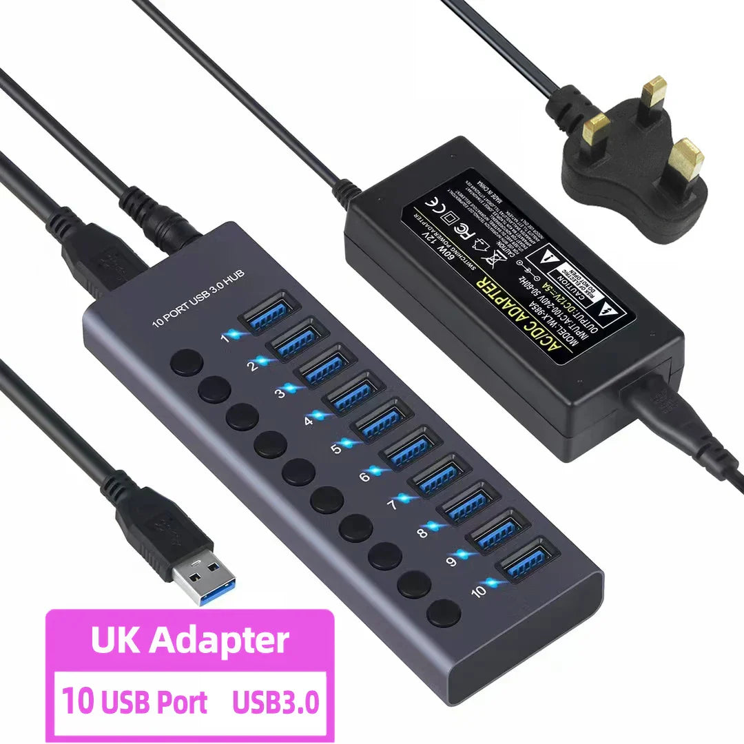 Metal USB 3.0 Hub Multi USB Splitter 4/7/10Ports