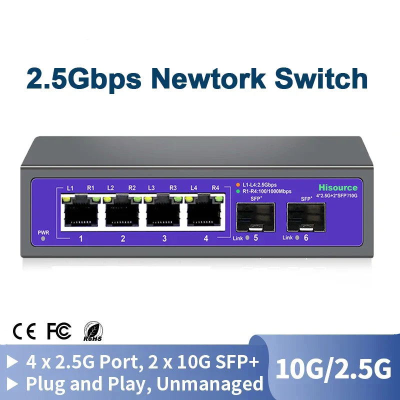 2.5Gbps Ethernet Switch 4 Port 2500Mbps Network Switcher