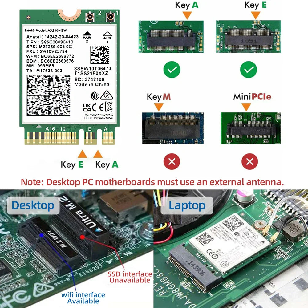 Wi-Fi 6E intel AX210 Wireless Network Cards 5374Mbps